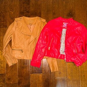 Red and Tan Leather look lined Jackets lot of two